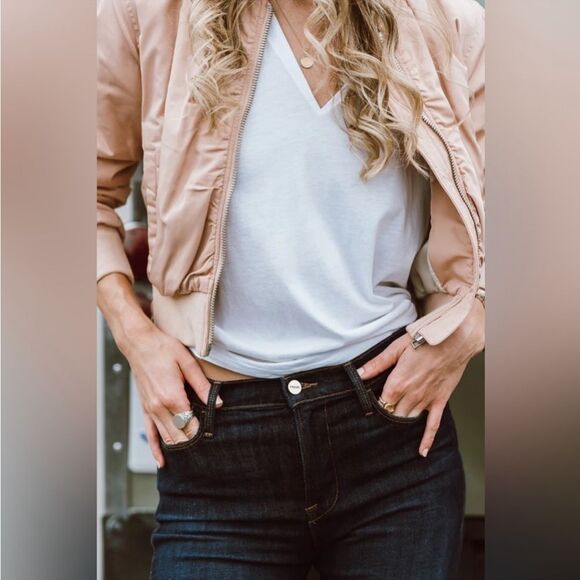 Frame Denim Shirred Bomber Jacket In Nude - Picture 2 of 7